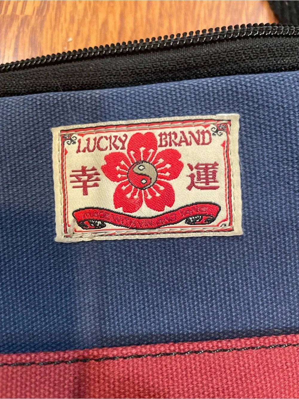 Lucky Brand Navy and Burgundy Canvas Messenger Bag